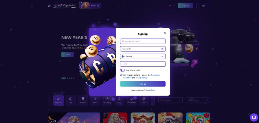 Онлайн казино Cryptoboss регистрация