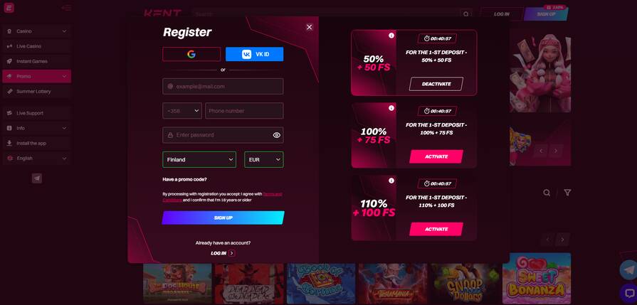Онлайн казино Kent регистрация