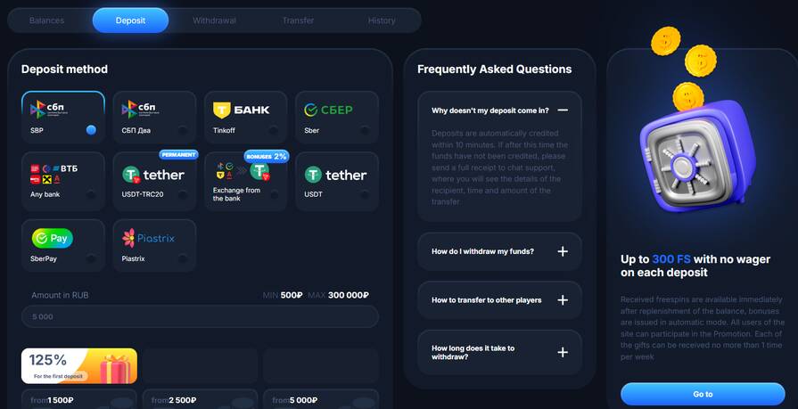 Депозиты и выводы в казино Vodka