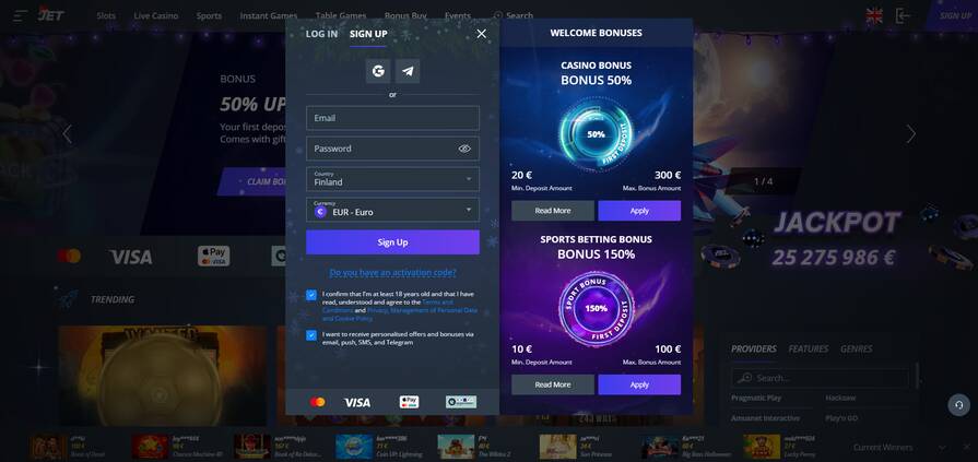 Онлайн казино Jet регистрация