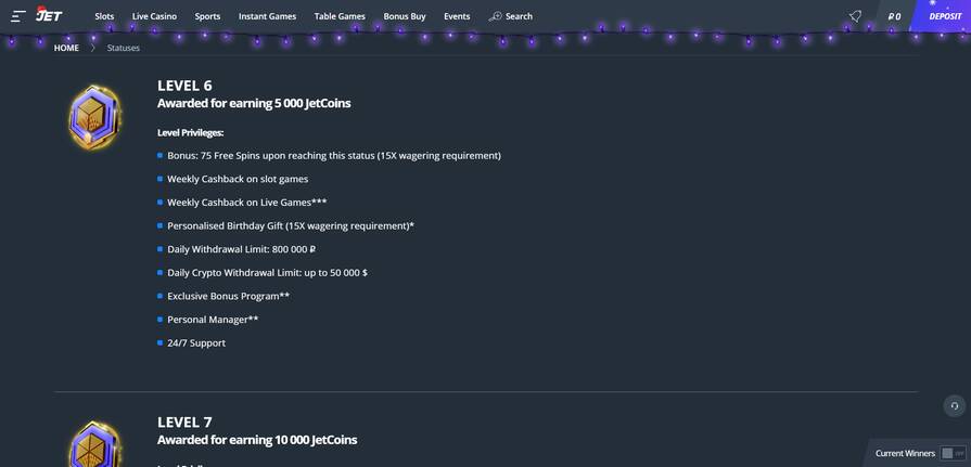 Онлайн казино Jet программа лояльности