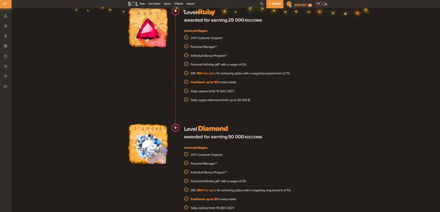Онлайн казино Sol уровень №9 - Diamond