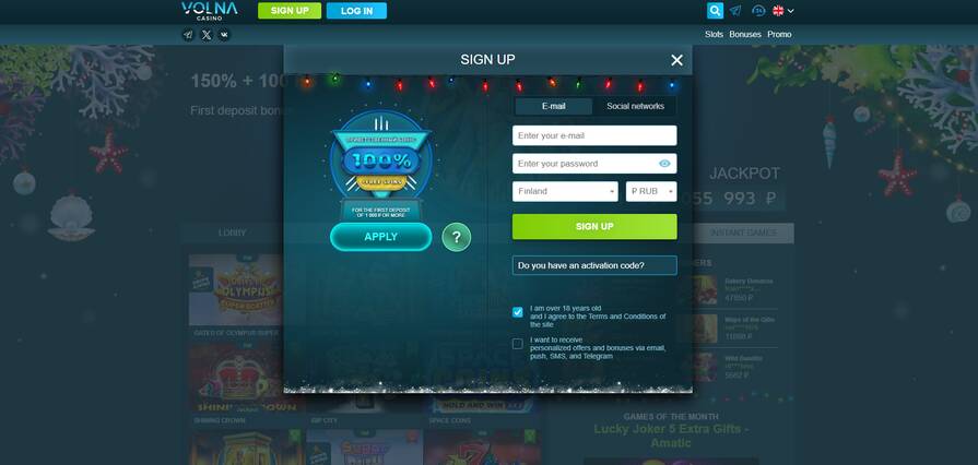 Онлайн казино Volna регистрация