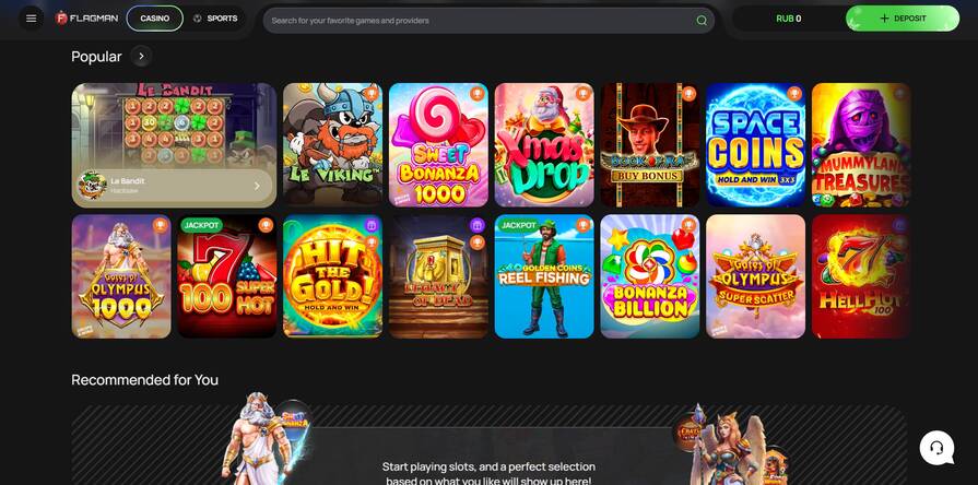 Азартные игры в Онлайн казино Flagman