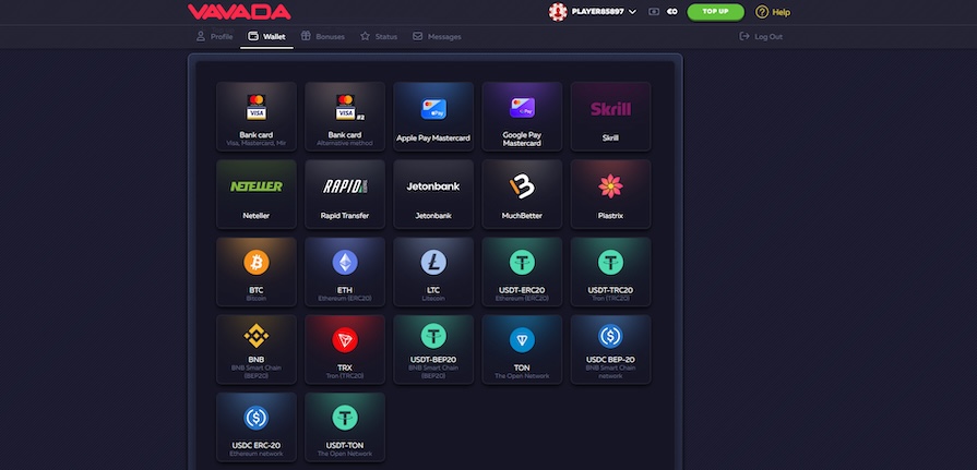 Платежи в казино Vavada