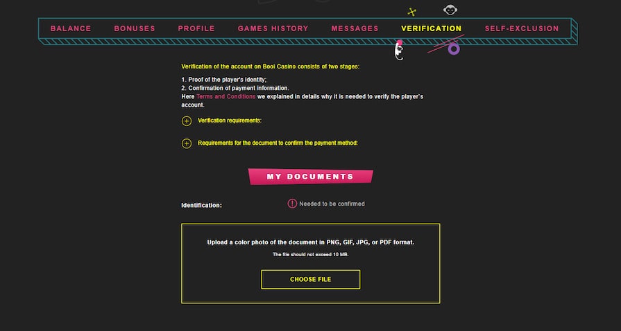 Верификация в казино Booi