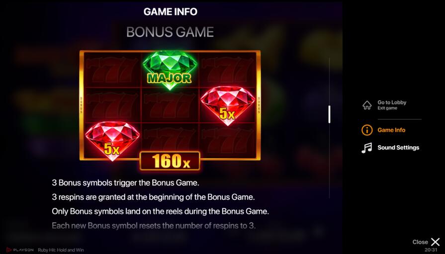 Ruby Hit: Hold and Win бонусы