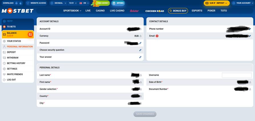 Верификация в казино Mostbet