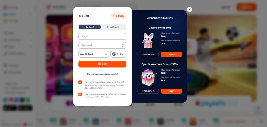 Регистрация в казино Monro